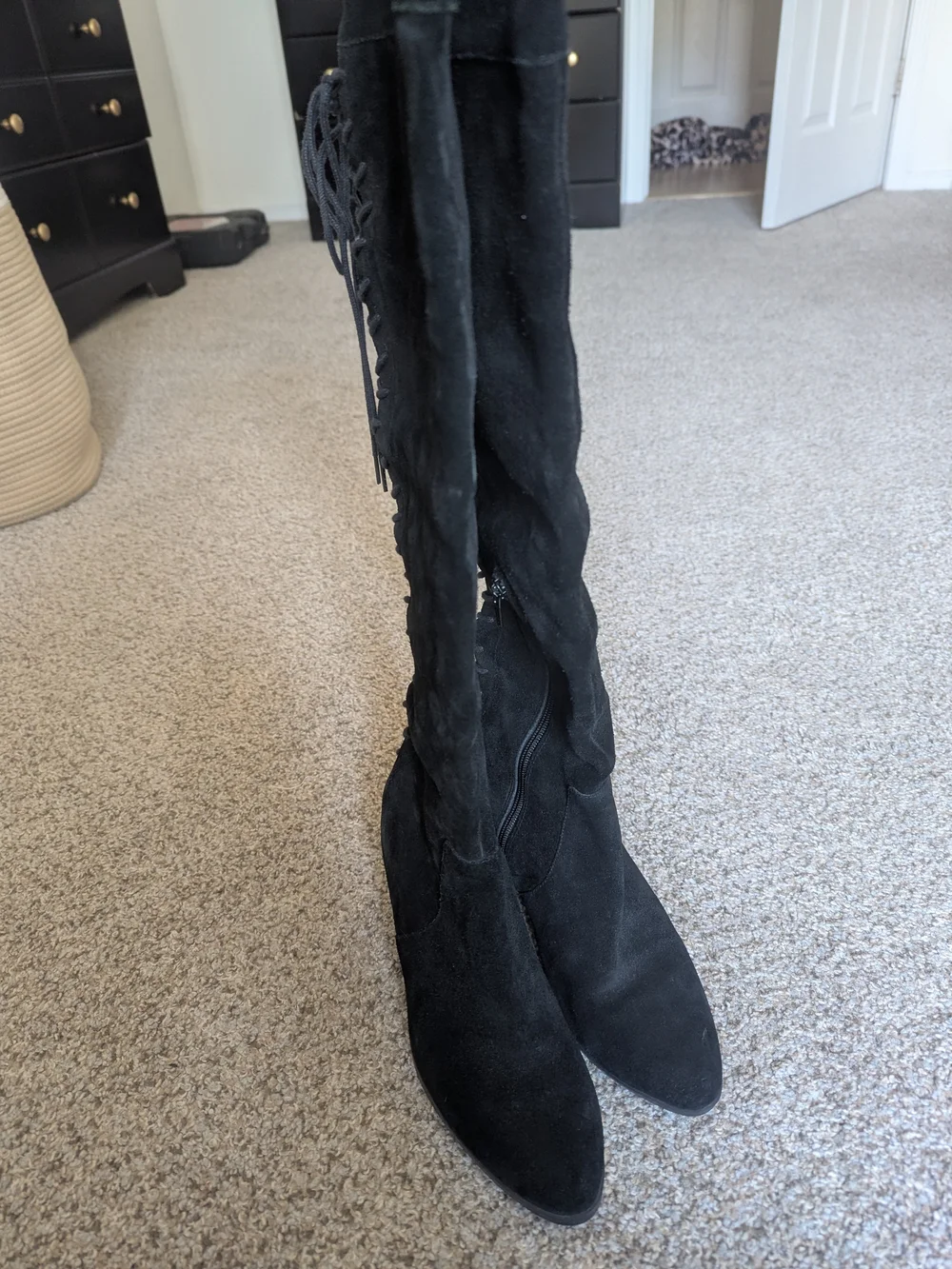 Aldo Womens Boots Black REAL SUEDE Over The Knee Haskova
